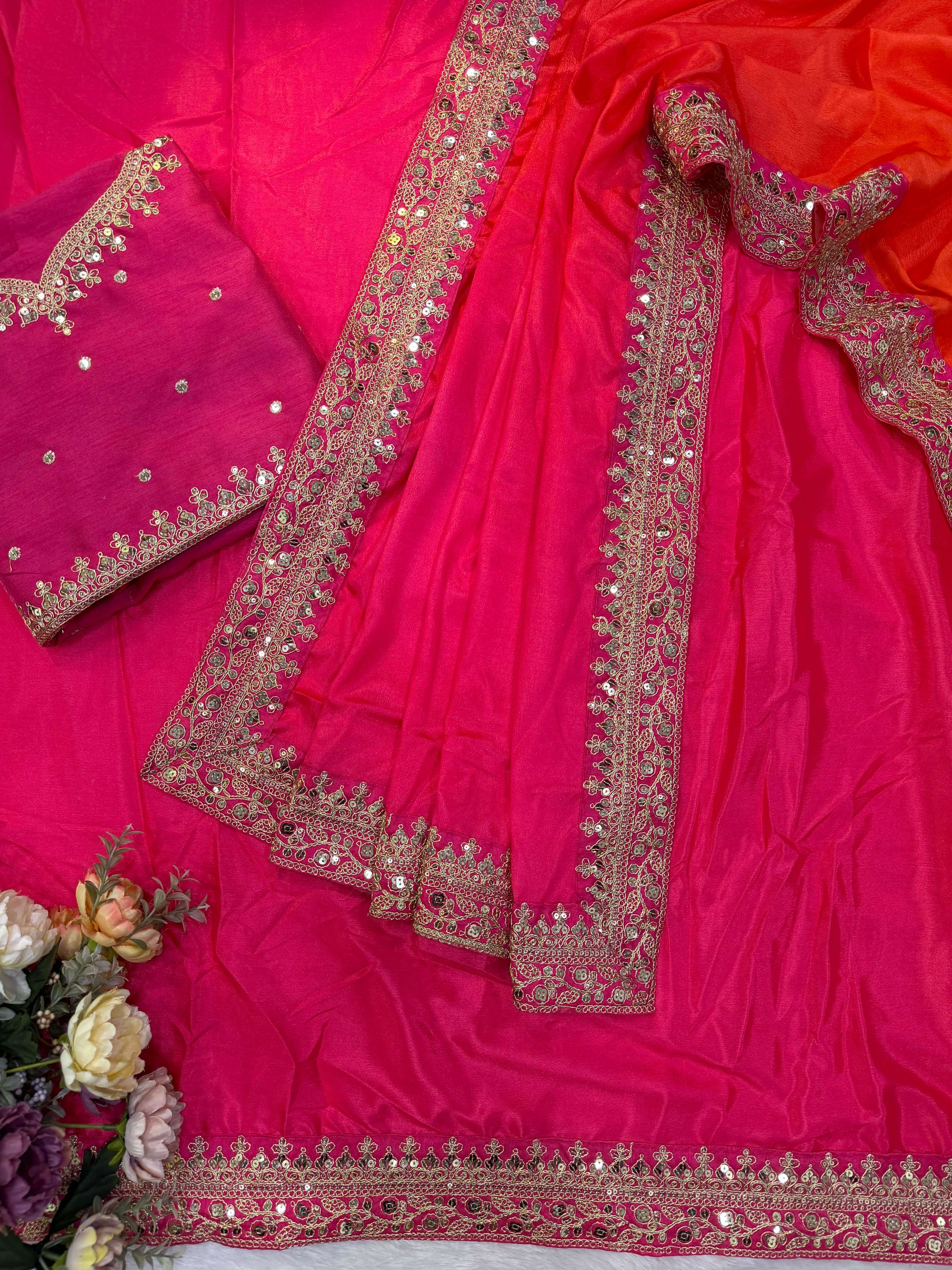Soft Chinnon Fabric saree in beautiful shaded color saree reseller in surat 5642